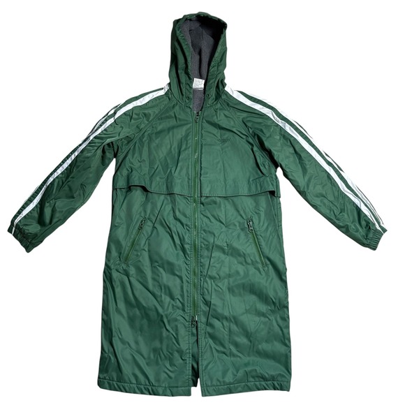 Speedo Unisex Kids Green Hooded Swim Parka Jacket White Stripes Lined‎ Size L
